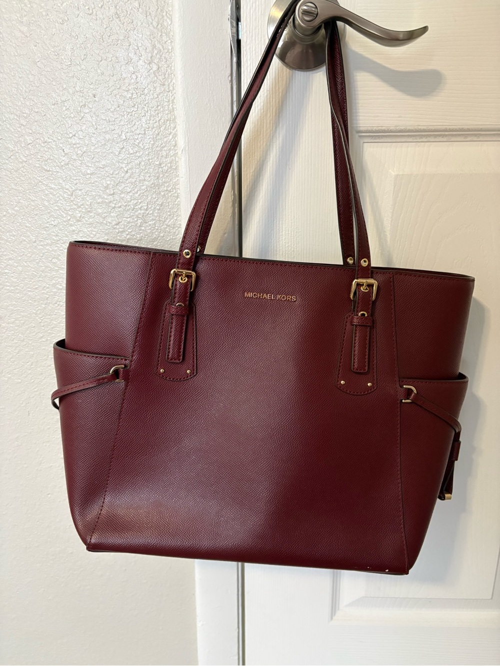 Michael Kors Wine Saffiano Leather Shoulder Tote